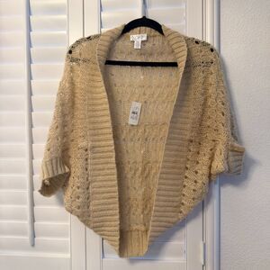 Cozy LOFT Mohair Alpaca Blend Cardigan Shrug Sweater XS S Cream Chunky Knit